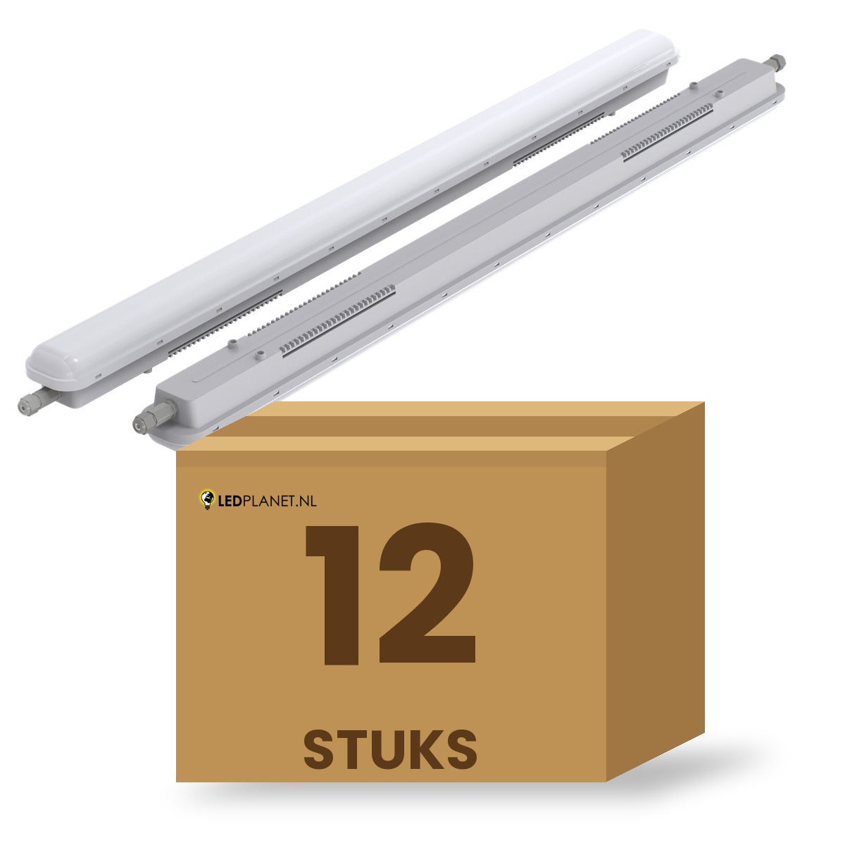 Doos met 12 stuks LED tri-proof armatuur 600mm 18w koelwit 4000K, Basic