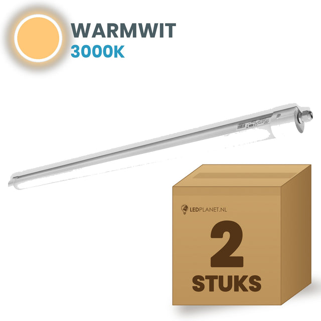 Doos met 2 LED tri-proof armaturen 600mm warmwit 3000K
