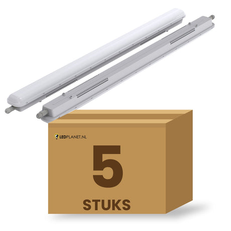 Doos met 5 stuks LED tri-proof armatuur 600mm 18w koelwit 4000K, Basic