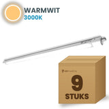 Doos met 9 LED tri-proof armaturen 1200mm warmwit 3000K