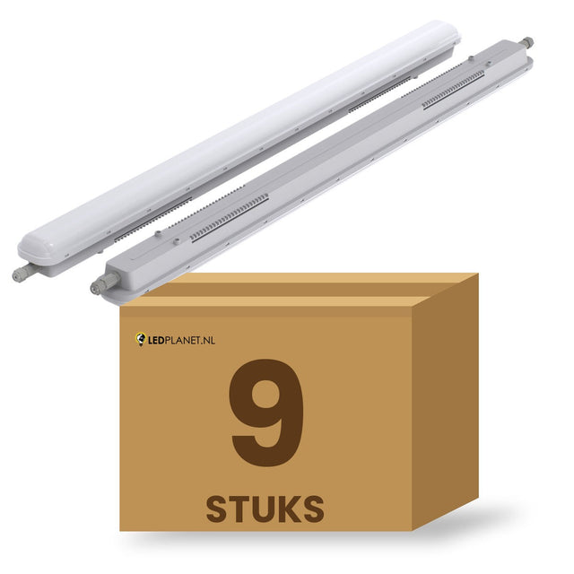 Doos met 9 stuks LED tri-proof armatuur 1500mm 50w koelwit 4000K, Basic