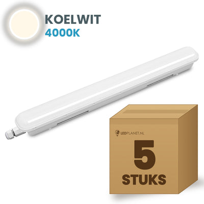 Doos met 5 LED tri-proof armaturen 1500mm koelwit 4000K