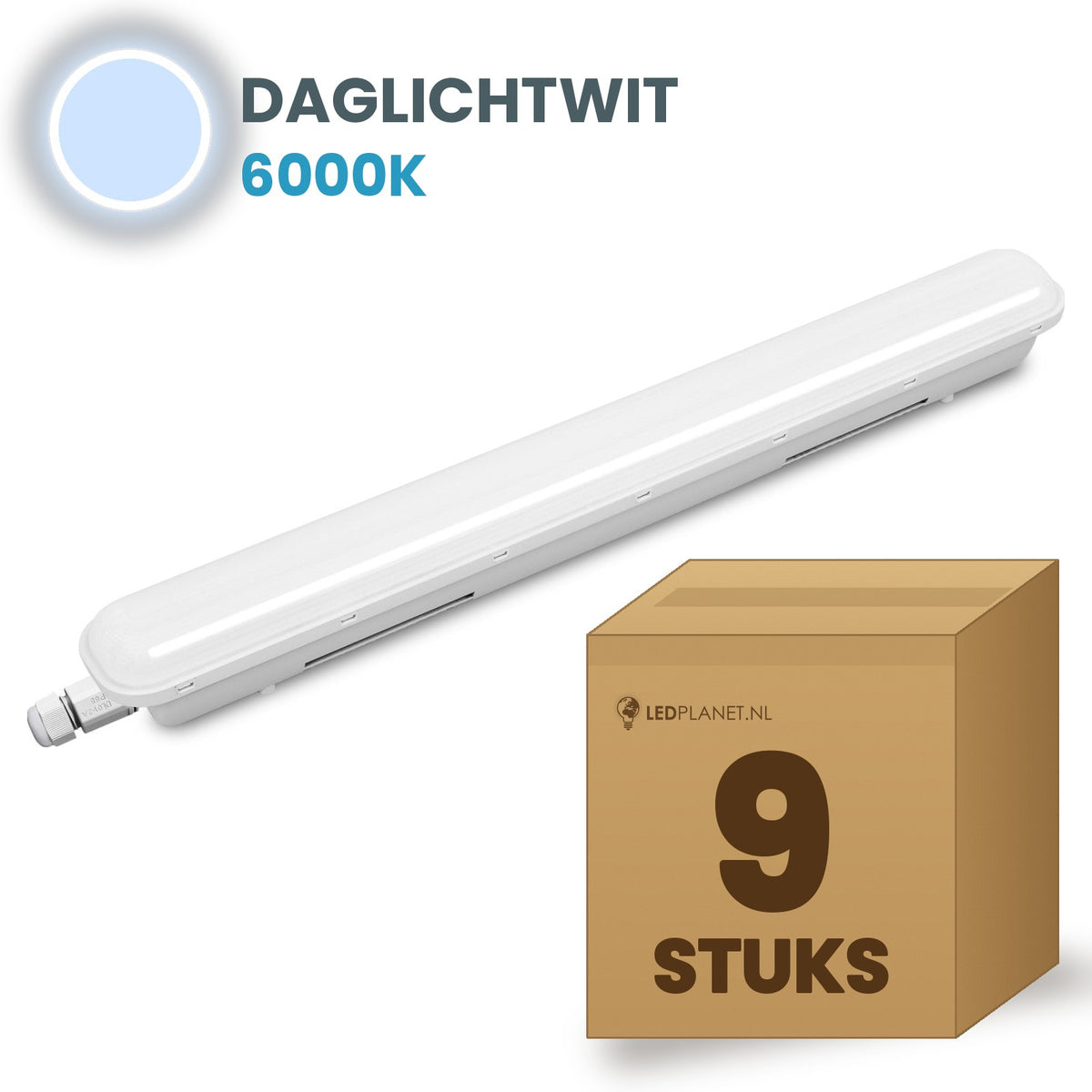 Caja con 9 pantallas LED estancas Tri-Proof 1500mm blanco luz día 6000K