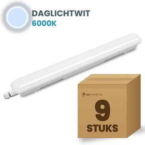 Caja con 9 pantallas LED estancas Tri-Proof 1500mm blanco luz día 6000K