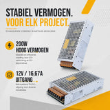 LED driver IP20 met metalen behuizing 12V 200W - vermogen en uitgang