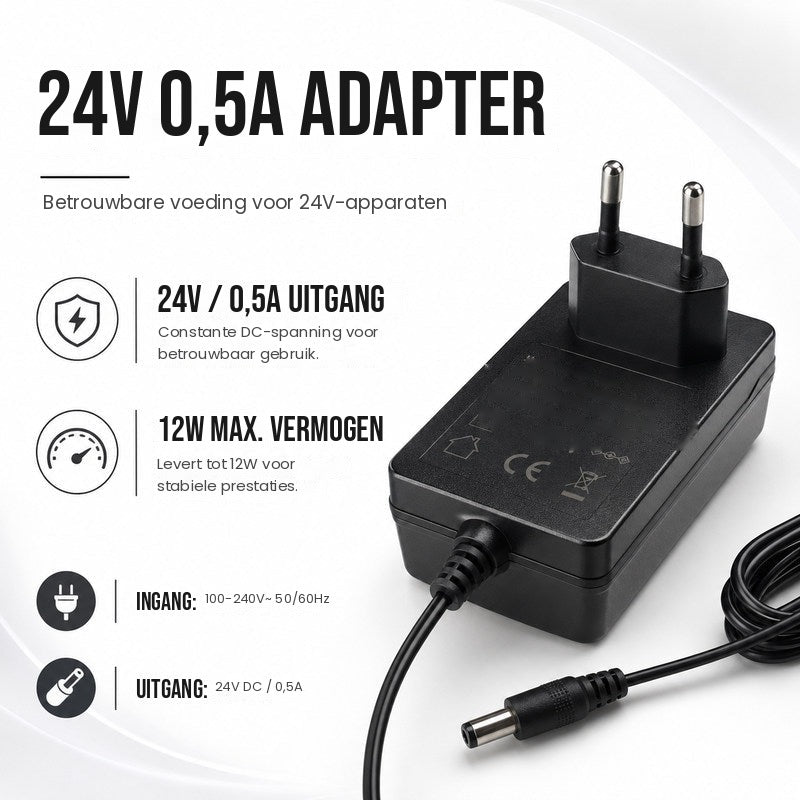 LED stekkervoeding met EU-stekker 24V 12W - uitgang en vermogen