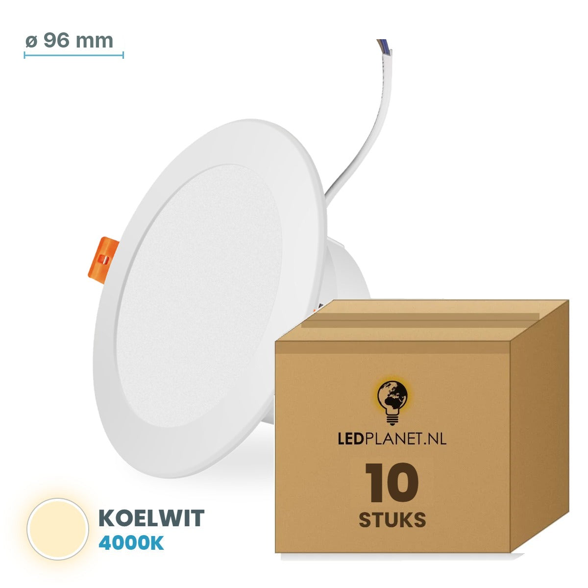 Set van 10 stuks LED downlight 5W - Koelwit 4000K - Ø96 mm - in LEDPLANET doos