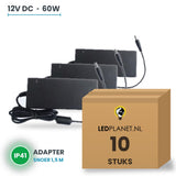 Doos met 10 stuks LED Driver 12V DC - 60W - 5A - Adapter met EU-stekker - IP41
