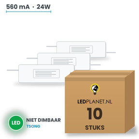 Doos met 10 stuks LED-driver voor LED-paneel - 24W - 560 mA - DC 25-40V - niet dimbaar - Tsong