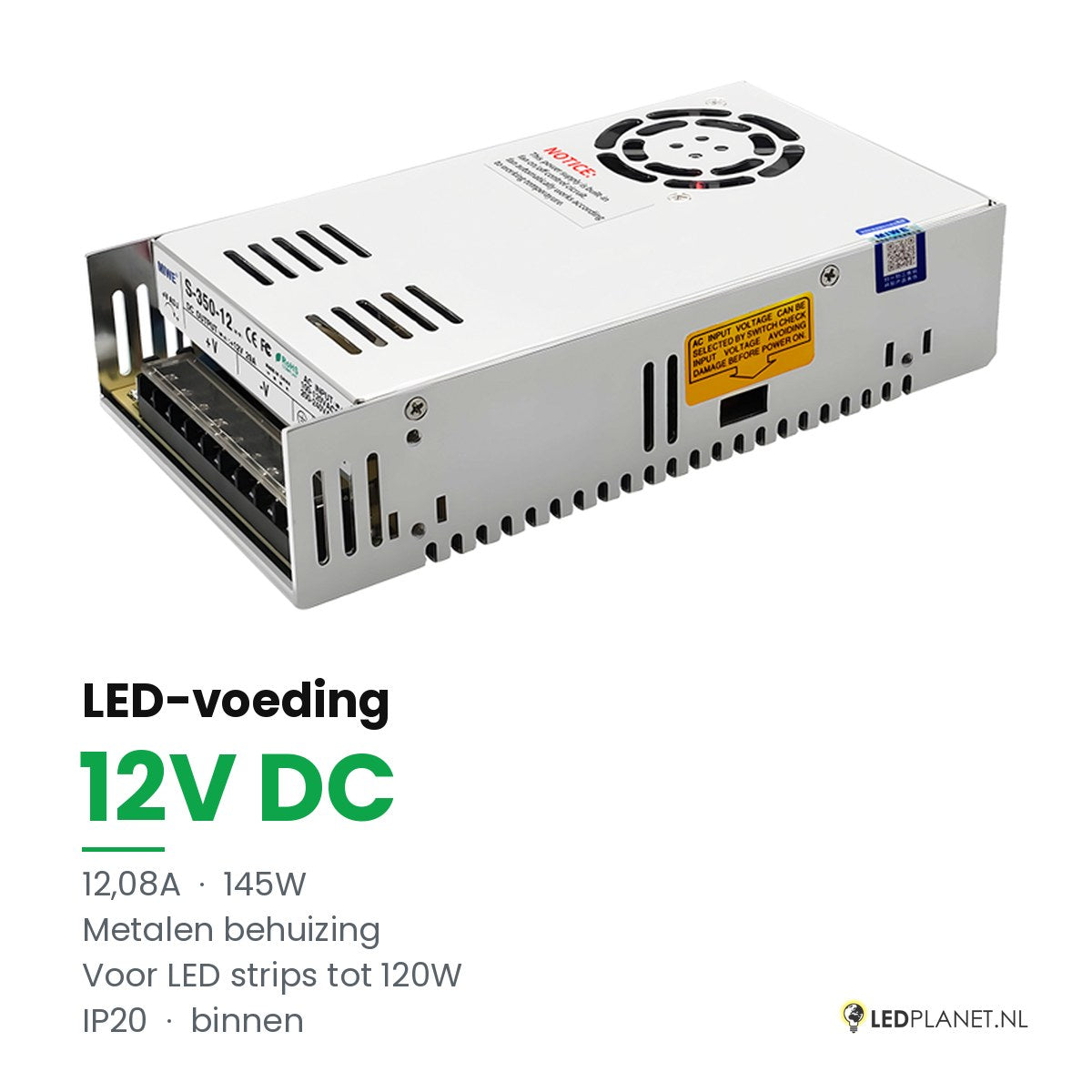 LED Driver 12V DC - 145W - 12,08A - IP20 - metalen behuizing