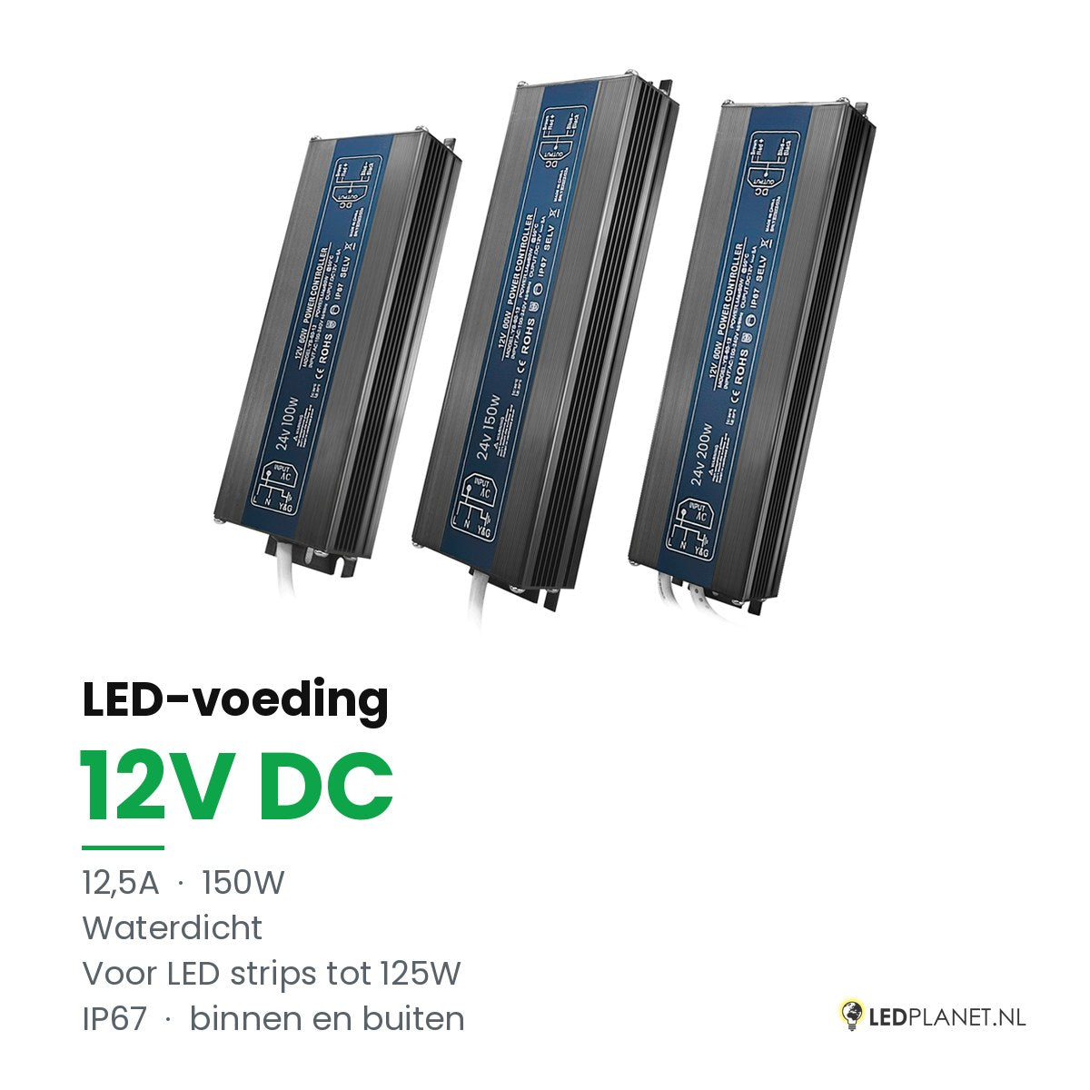 LED Driver 12V DC - 150W - 12,5A - waterdicht IP67