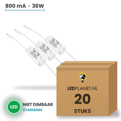 Doos met 20 stuks LED-driver voor LED-paneel - 36W - 800 mA - DC 33-42V - niet dimbaar - Starsense - met EU-stekker