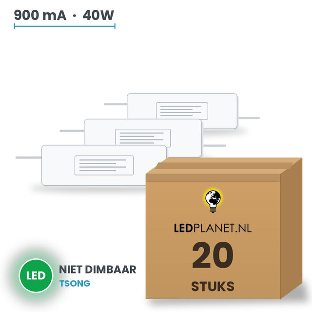 Doos met 20 stuks LED-driver voor LED-paneel - 40W - 900 mA - DC 27-42V - niet dimbaar - Tsong