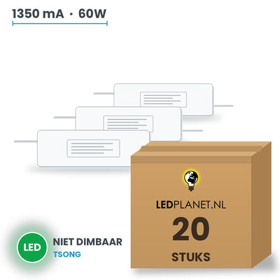 Doos met 20 stuks LED-driver voor LED-paneel - 60W - 1350 mA - DC 27-42V - niet dimbaar - Tsong