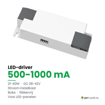 LED-driver voor LED-paneel - 21-40W - 500-1000 mA instelbaar - DC 28-42V - flikkervrij - Boke