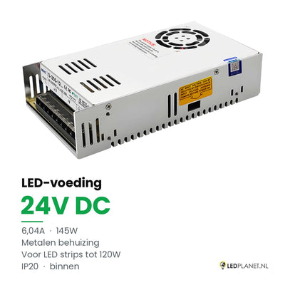 LED Driver 24V DC - 145W - 6,04A - IP20 - metalen behuizing