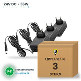 Doos met 3 stuks LED Driver 24V DC - 36W - 1,5A - Stekkervoeding EU - IP41