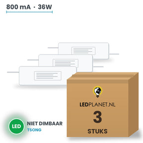 Doos met 3 stuks LED-driver voor LED-paneel - 36W - 800 mA - DC 27-42V - niet dimbaar - Tsong