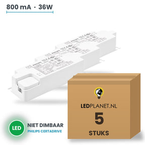 Doos met 5 stuks LED-driver voor LED-paneel - 36W - 800 mA - max. 40V - niet dimbaar - Philips CertaDrive - met EU-stekker