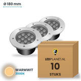 Doos met 10 stuks LED inbouw grondspot 12W, lichtkleur warmwit 3000K