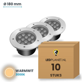 Doos met 10 stuks LED inbouw grondspot 12W, lichtkleur warmwit 3000K