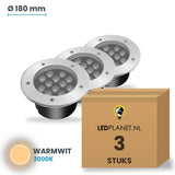 Doos met 3 stuks LED inbouw grondspot 12W, lichtkleur warmwit 3000K