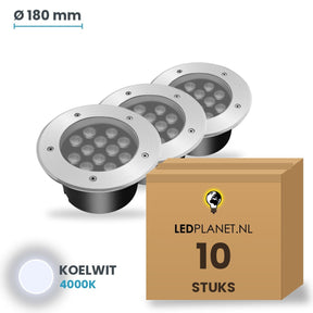 Doos met 10 stuks LED inbouw grondspot 12W, lichtkleur koelwit 4000K