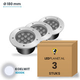 Doos met 3 stuks LED inbouw grondspot 12W, lichtkleur koelwit 4000K