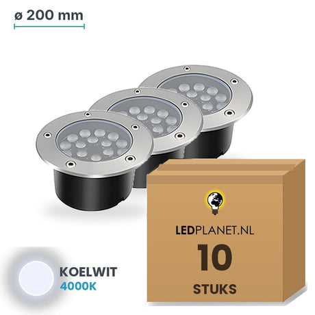 Doos met 10 stuks LED inbouw grondspot 18W, lichtkleur koelwit 4000K