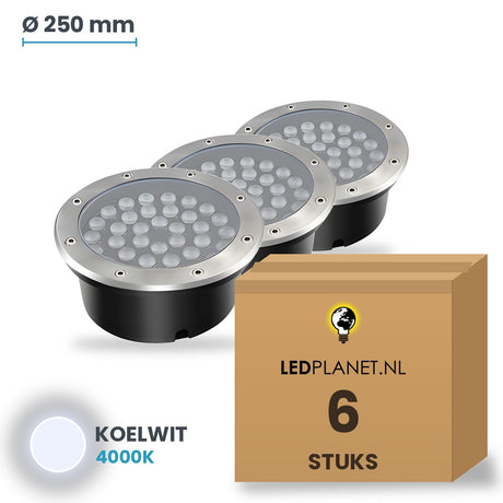 Doos met 6 stuks LED inbouw grondspot 36W, lichtkleur koelwit 4000K