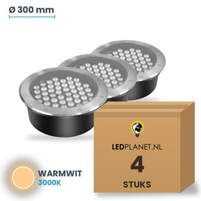 Doos met 4 stuks LED inbouw grondspot 48W, lichtkleur warmwit 3000K