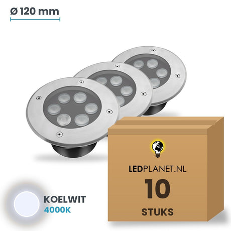 Doos met 10 stuks LED inbouw grondspot 6W, lichtkleur koelwit 4000K