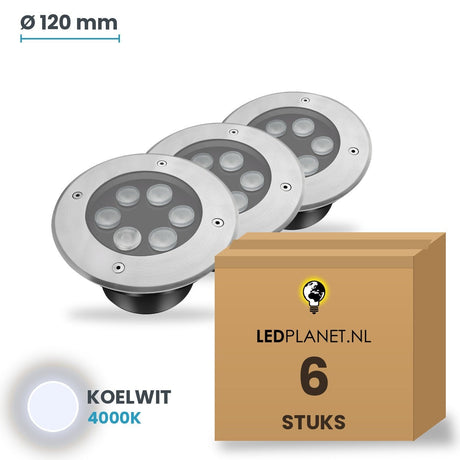 Doos met 6 stuks LED inbouw grondspot 6W, lichtkleur koelwit 4000K