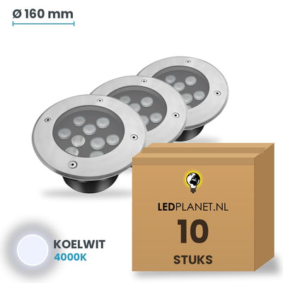 Doos met 10 stuks LED inbouw grondspot 9W, lichtkleur koelwit 4000K