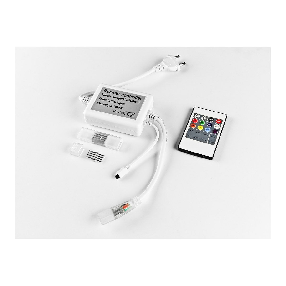 RGB controller met afstandsbediening, verbinders en clips