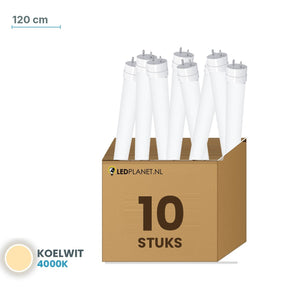 Set van 10 stuks LED TL buis T8 120 cm kunststof - Koelwit 4000K - in LEDPLANET doos