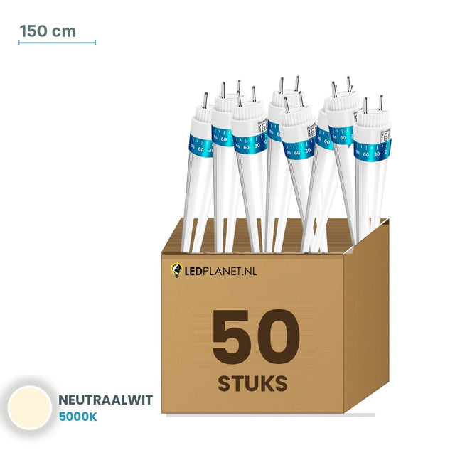 Set van 50 stuks LED TL buis T8 150 cm - Neutraalwit 5000K - in LEDPLANET doos