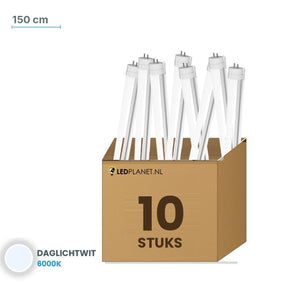 Set van 10 stuks LED TL buis T8 150 cm - Daglichtwit 6000K - in LEDPLANET doos