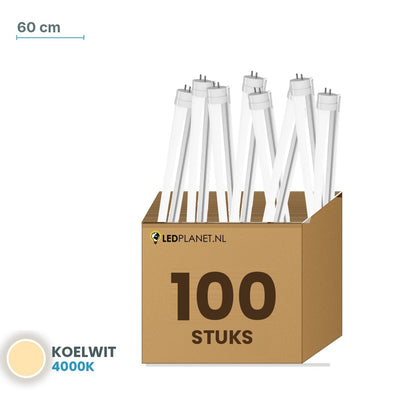 Set van 100 stuks LED TL buis T8 60 cm - Koelwit 4000K - in LEDPLANET doos