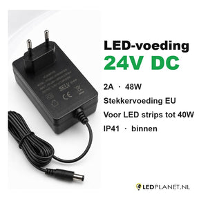LED-voeding 24V DC 2A 48W stekkervoeding met EU-stekker en DC-plug, voor LED strips