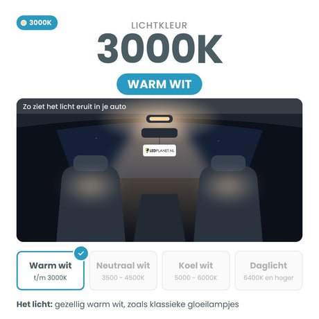 Lichtkleur 3000K warm wit: zo ziet het licht eruit in het interieur van de auto
