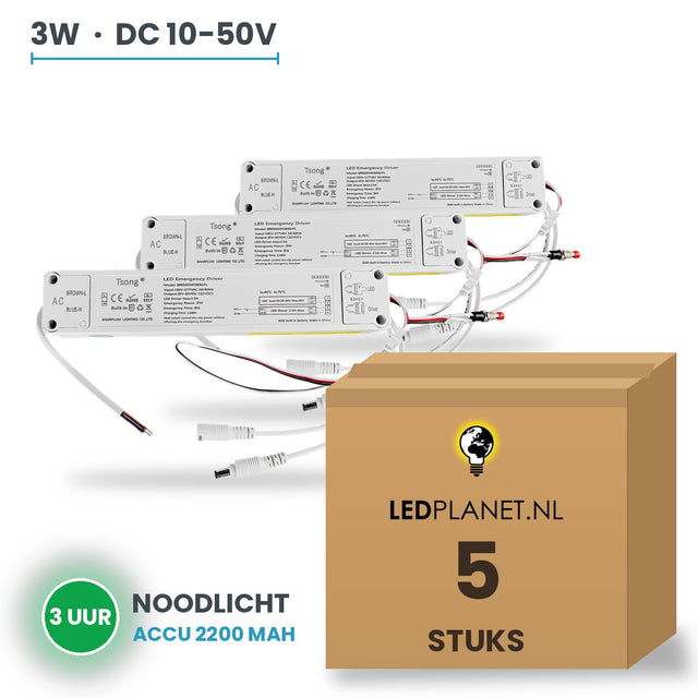 Doos met 5 stuks Noodstroommodule voor LED-paneel - 3W - 3 uur noodverlichting - DC 10-50V - accu 2200 mAh