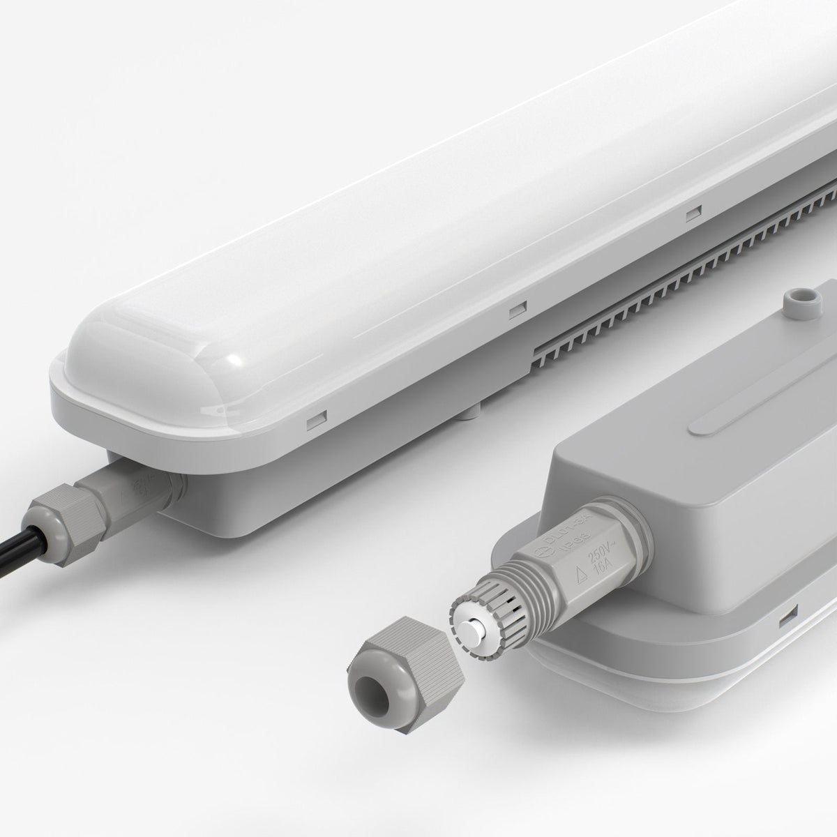 LED tri-proof armatuur 1500mm 50W - behuizing met kabelwartel en aansluitkap
