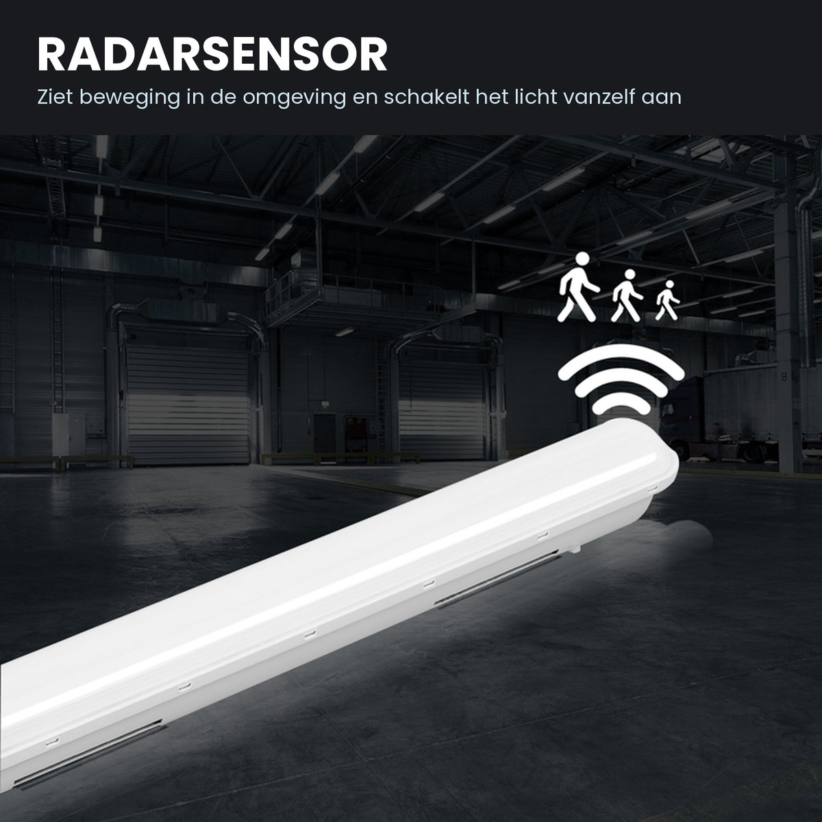 LED tri-proof armatuur met radarsensor - schakelt vanzelf aan bij beweging