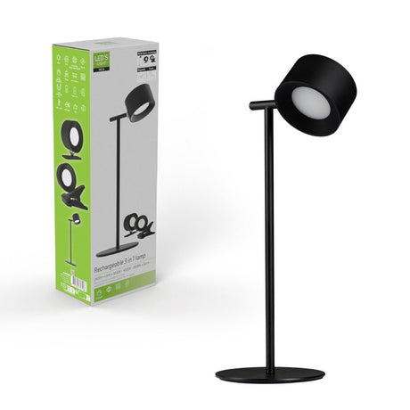 Oplaadbare Tafellamp 240 Lumen - 3 Lichtkleuren - Zwart