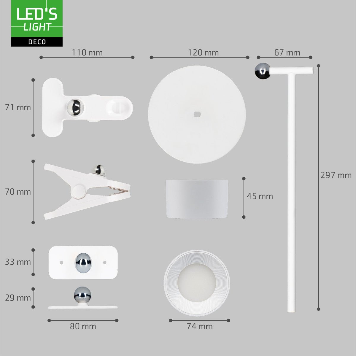 3-in-1-LED-Lampe, kabellos und wiederaufladbar, mit magnetischer Wandhalterung, Fuß und Klemme – Weiß