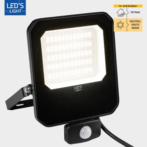 50-W-LED-Flutlicht mit Sensor – 6000 Lumen – Kaltweiß (4000 K) – PIR-Bewegungsmelder – Schutzart IP65 – Schwarz