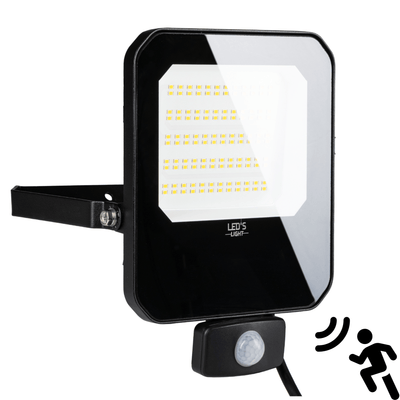 LED Schijnwerper 50W met Sensor - 6000 lumen - Koelwit 4000K - PIR Bewegingssensor - IP65 - Zwart