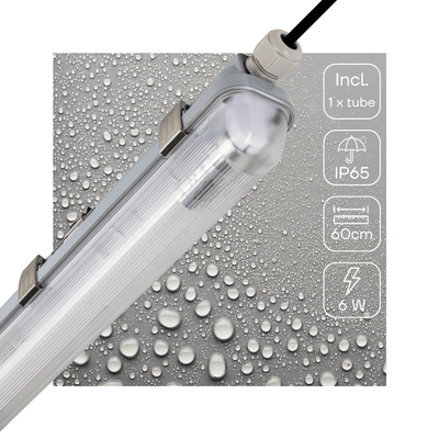 LED-Leuchte (TL) 1110 Lumen – 6 W – Kaltweiß 4000 K – 60 cm – Wasserdicht (IP65) – Stoßfest (IK08) – Austauschbare Leuchtstoffröhre