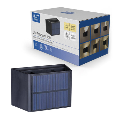 Draadloze Solar Buitenlamp met sensor - Schijnt beneden en boven - Wandlamp zonne-energie - Zwart